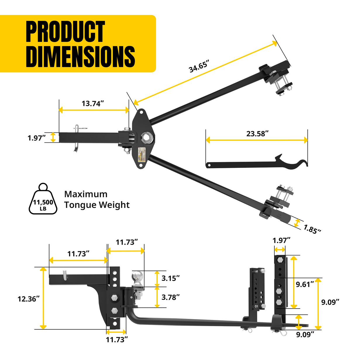 Weight Distribution Hitch with Sway Control Kit, 11,500 lb Capacity, Black Z53613