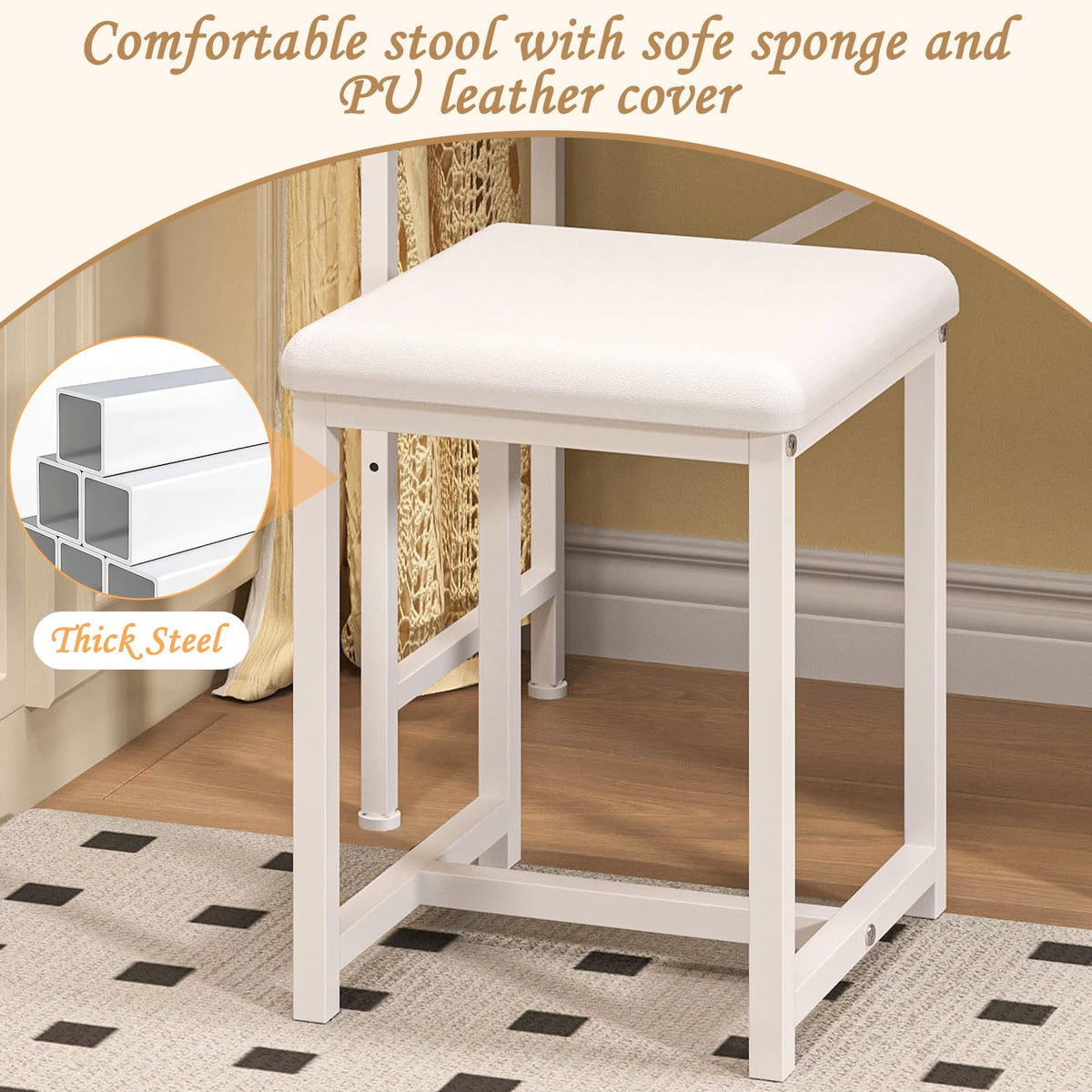 White Compact Vanity Desk with Mirror and Chair U135770