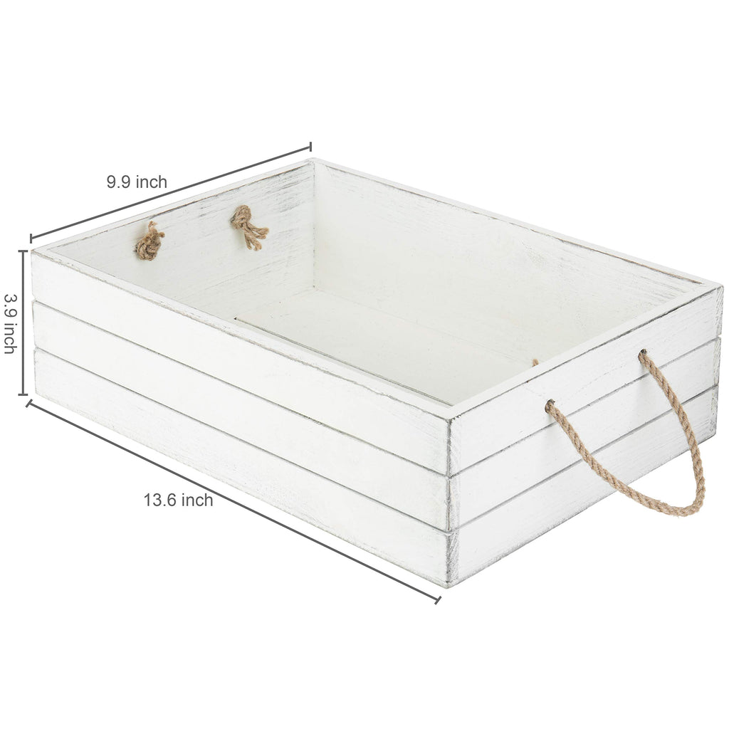 Vintage White Wood Storage Crate with Rope Handles K799