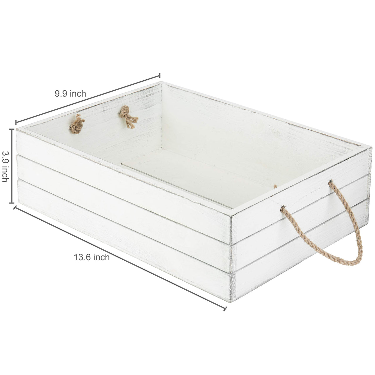 Vintage White Wood Storage Crate with Rope Handles K799