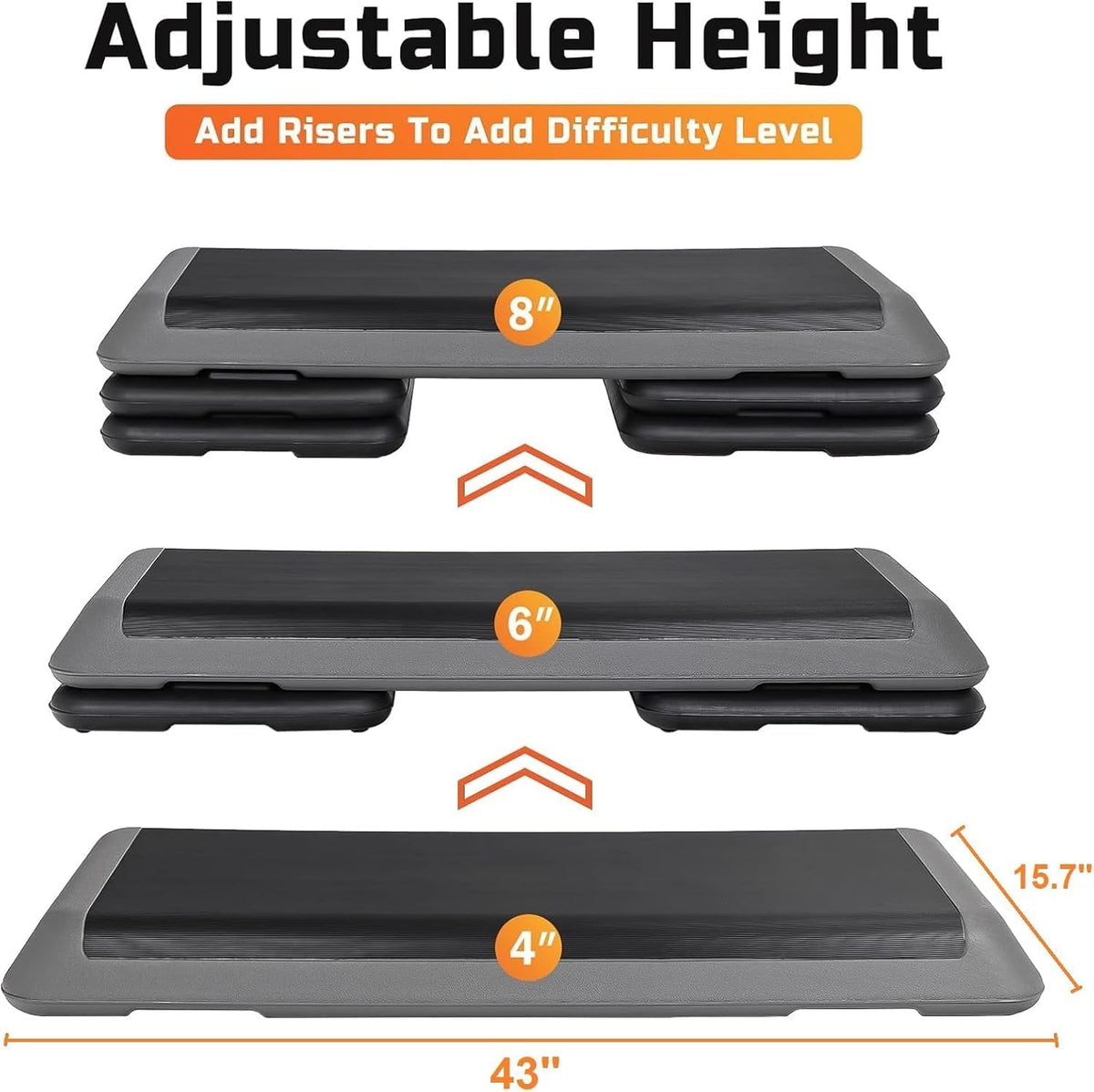 43 Inch Adjustable Aerobic Stepper with 3 Height Levels I6333