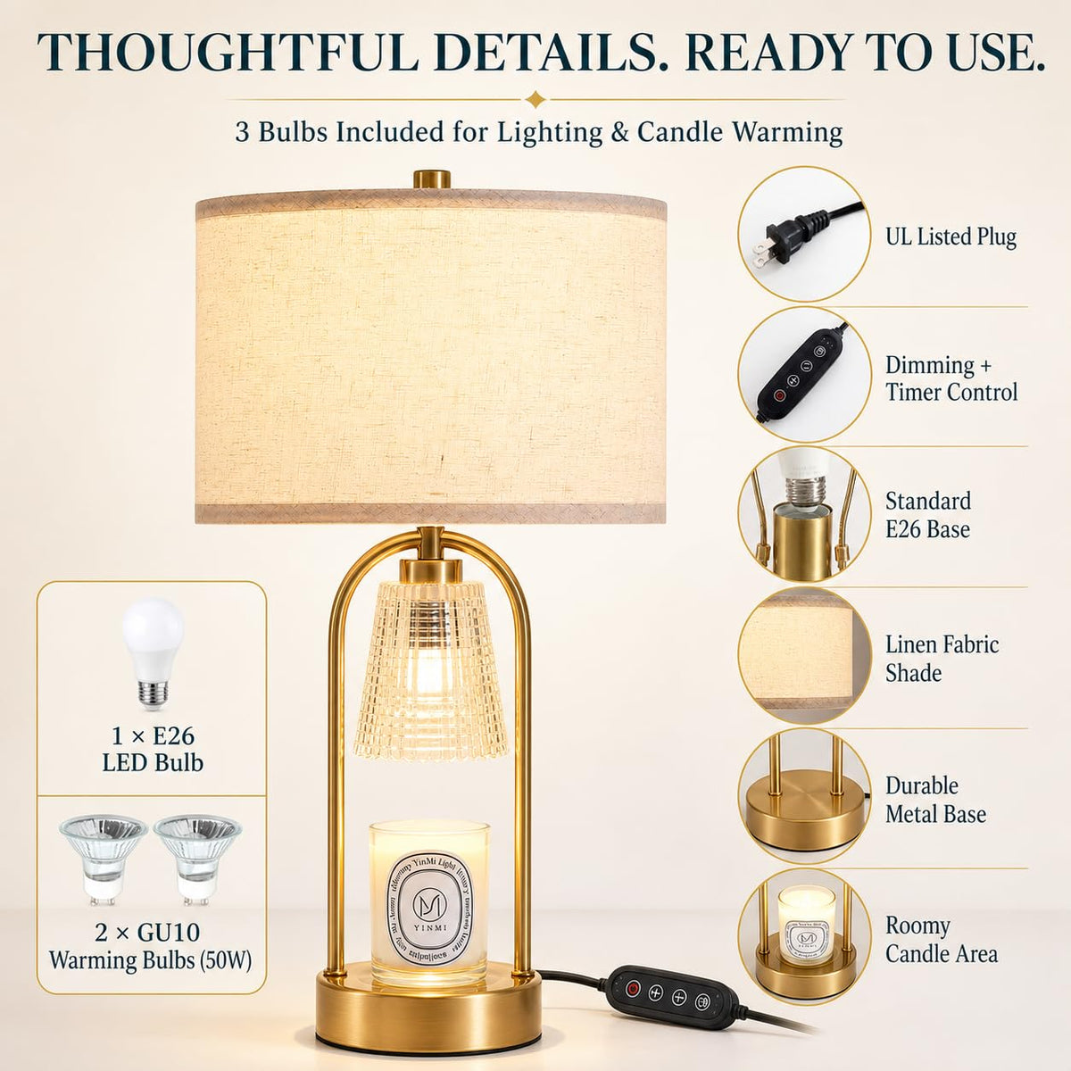 2 in 1 Gold Candle Warmer and Table Lamp R99438