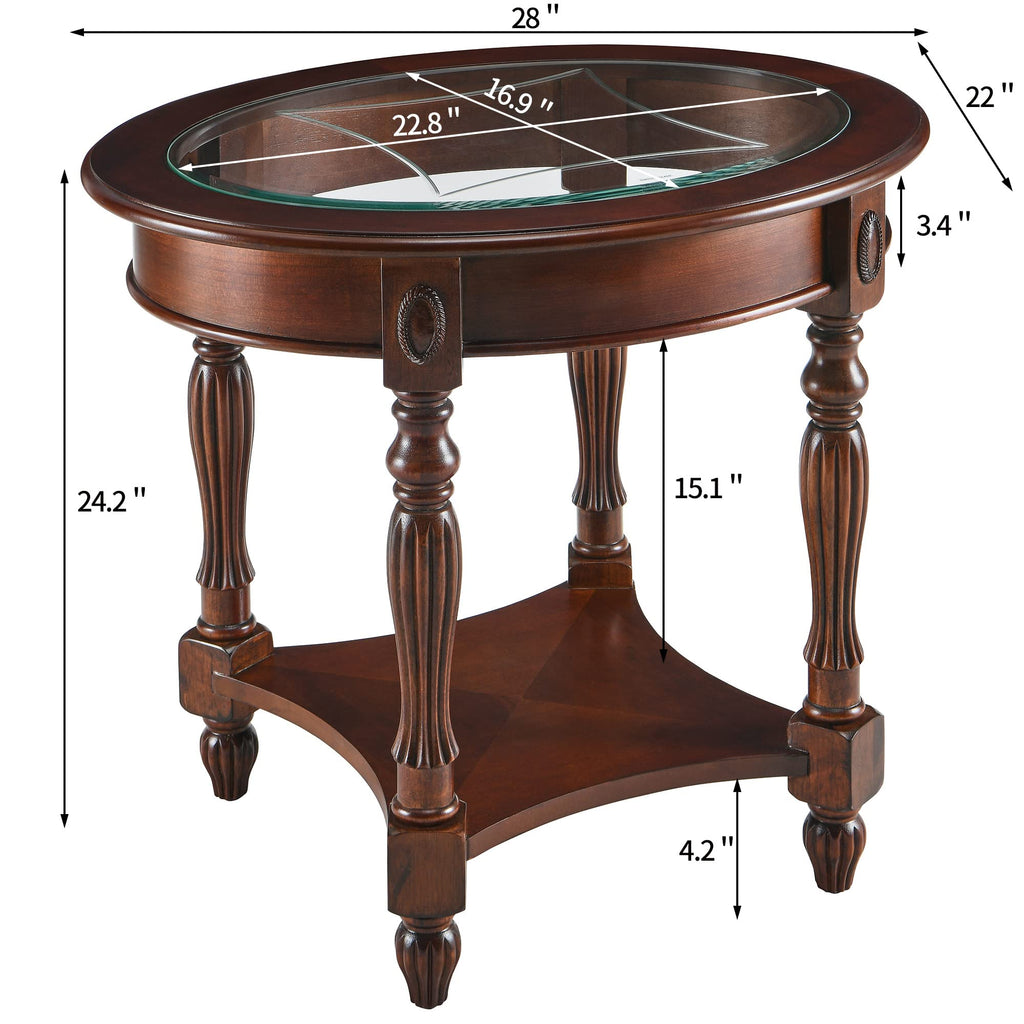 Wood Oval End Table with Glass Top Y237090