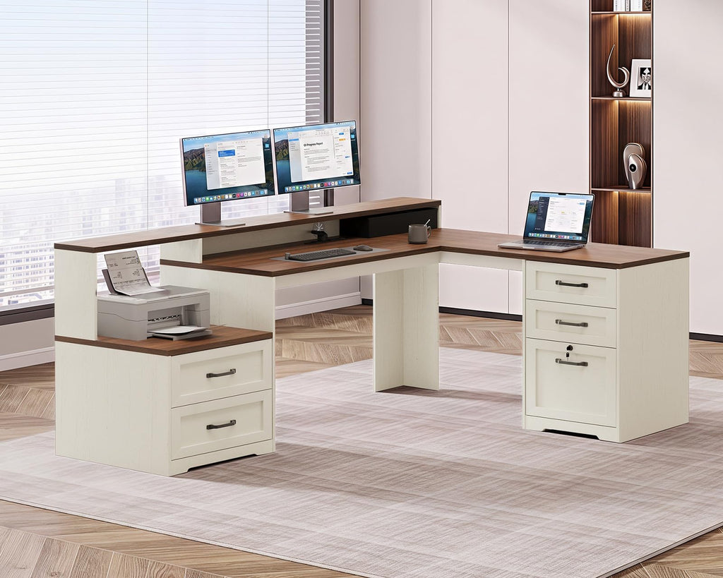 68 Inch L Shaped Executive Desk with Drawers N912899