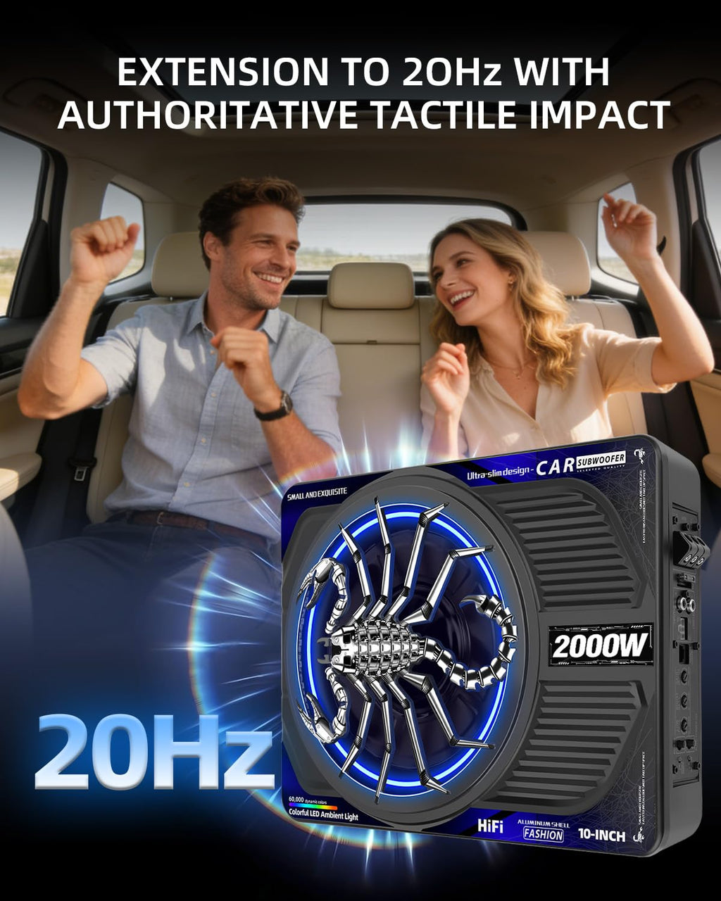 2000W 10 Inch Underseat Car Subwoofer and Amp Package I602213