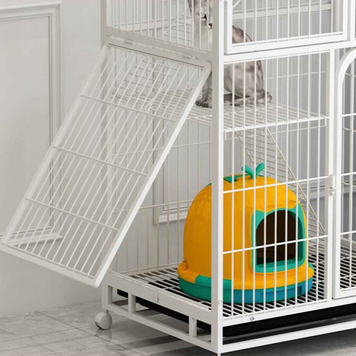 3-Tier Metal Wire Cat Cage with Hammock and Casters J58490
