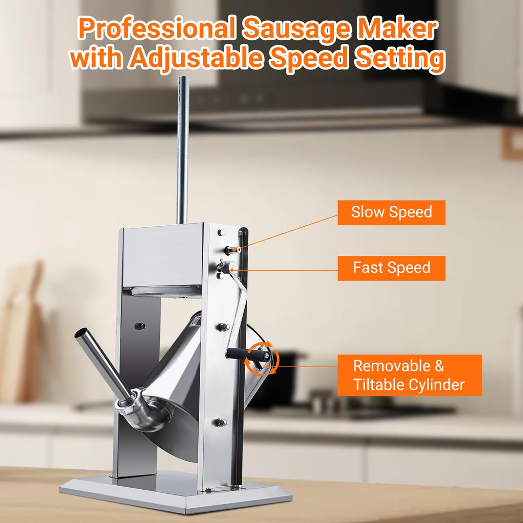 Manual 11 LBS Stainless Steel Sausage Stuffer with 4 Stuffing Tubes S500
