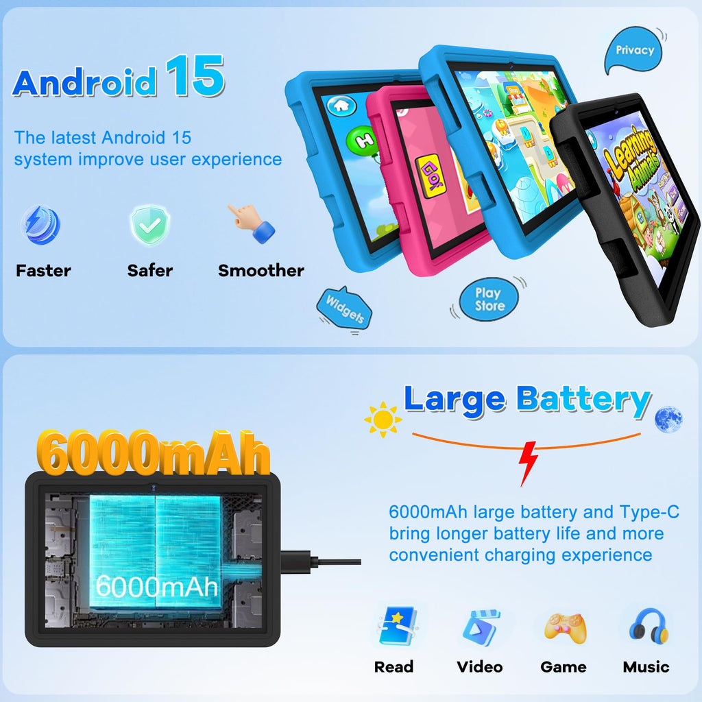 10.1 Inch Kids Tablet 64GB ROM Octa-Core Anti-Blue Light Screen Black O37751