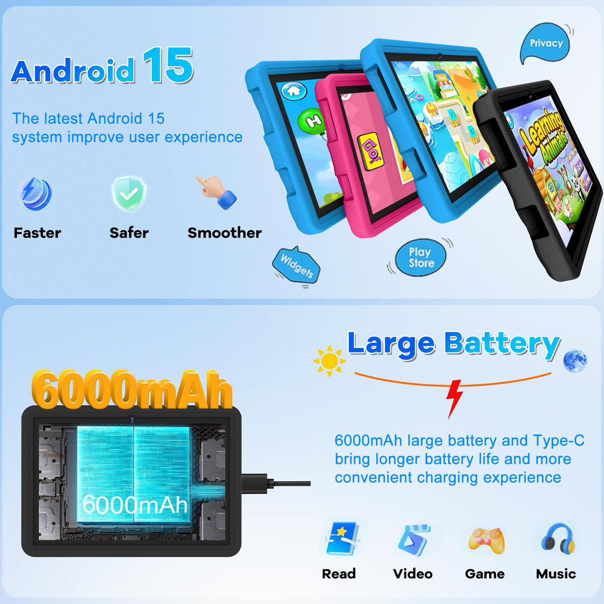 10.1 Inch Kids Tablet 64GB ROM Octa-Core Anti-Blue Light Screen Black O37751