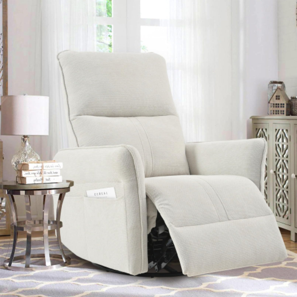 Blue-Gray Snowflake Velvet Swivel Rocker Recliner H300