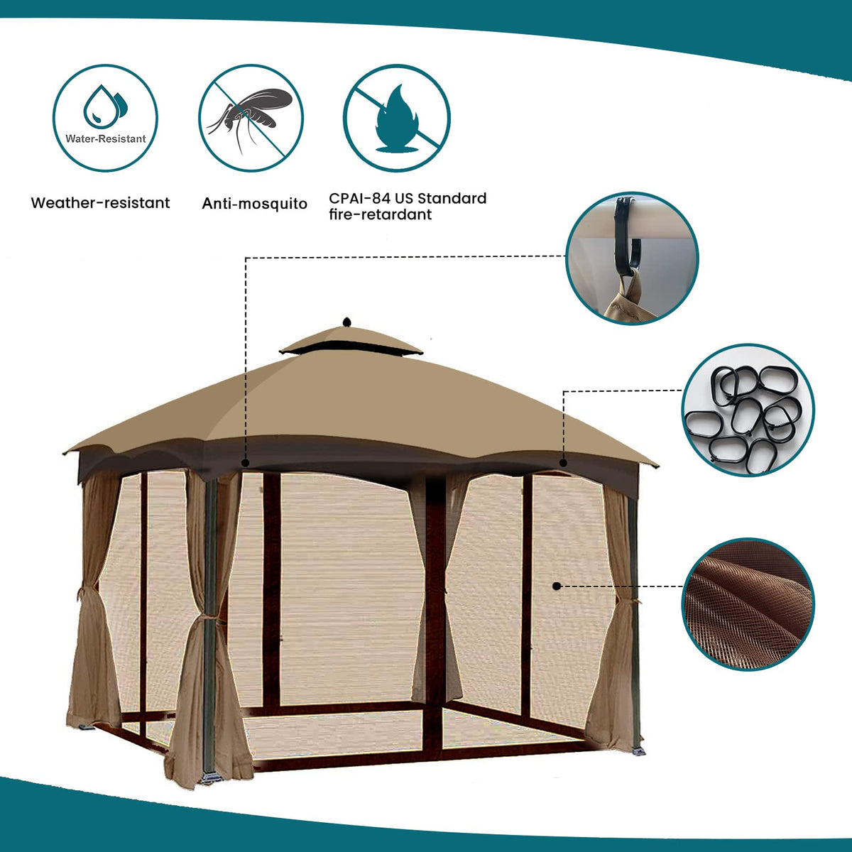 Brown 4-Panel Mosquito Netting V2152