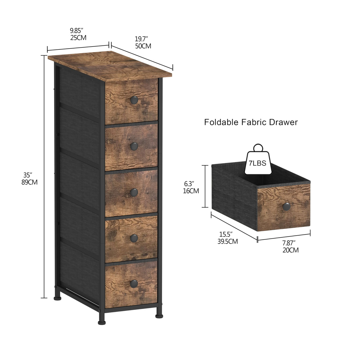 Narrow 5 Drawers Fabric Dresser P95893