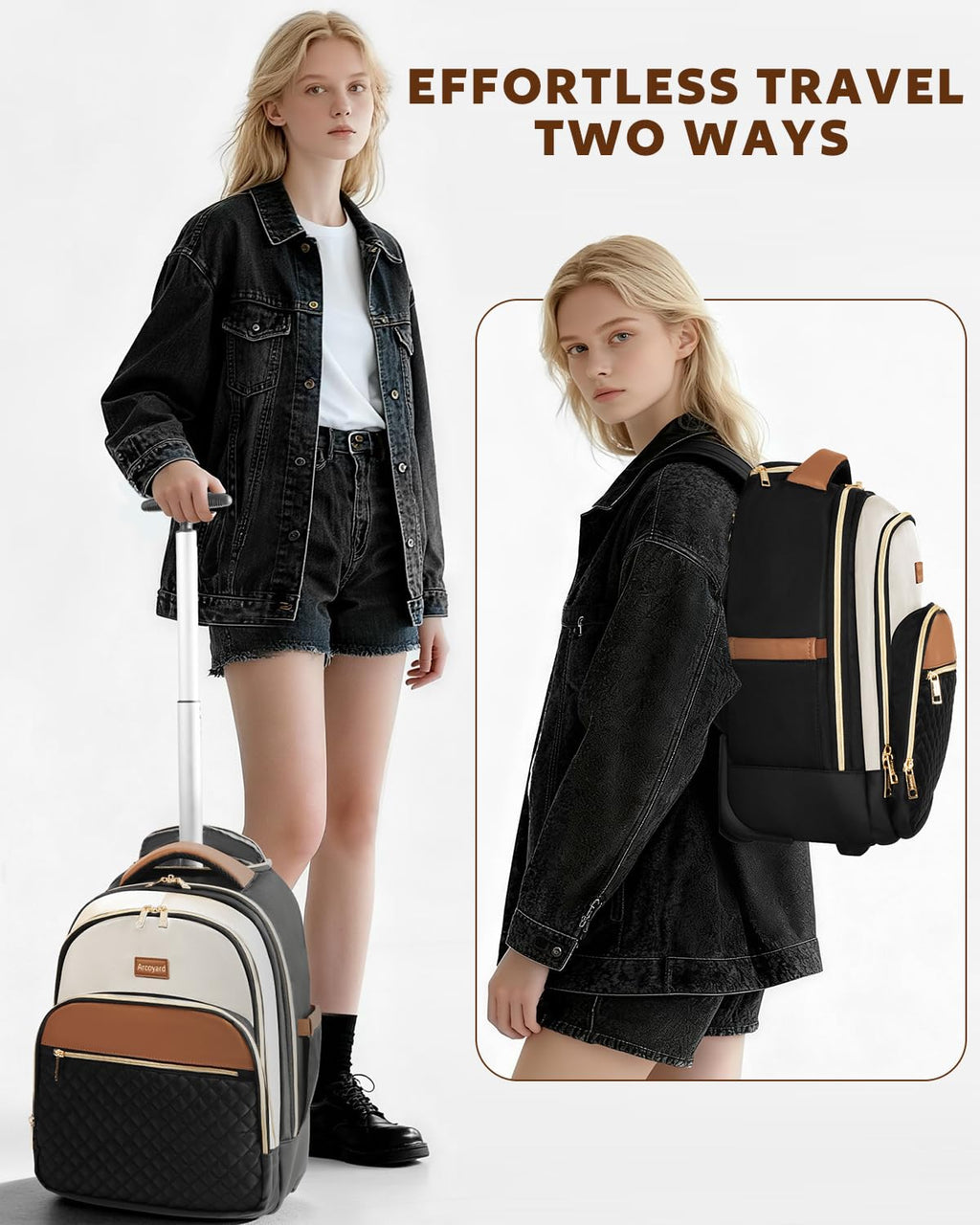 Small Lightweight Water Resistant Rolling Backpack M8419