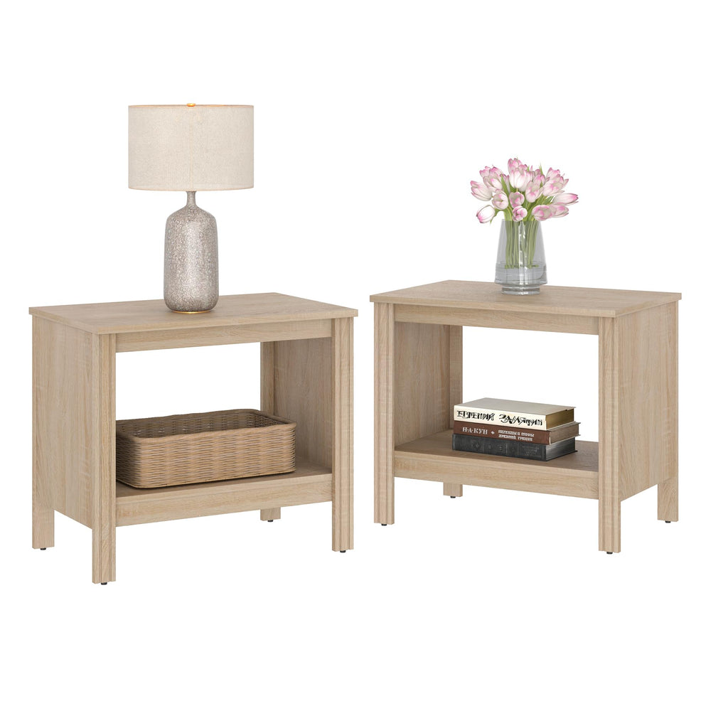 Set of 2 Square 2-Tier Nightstand with Storage B906
