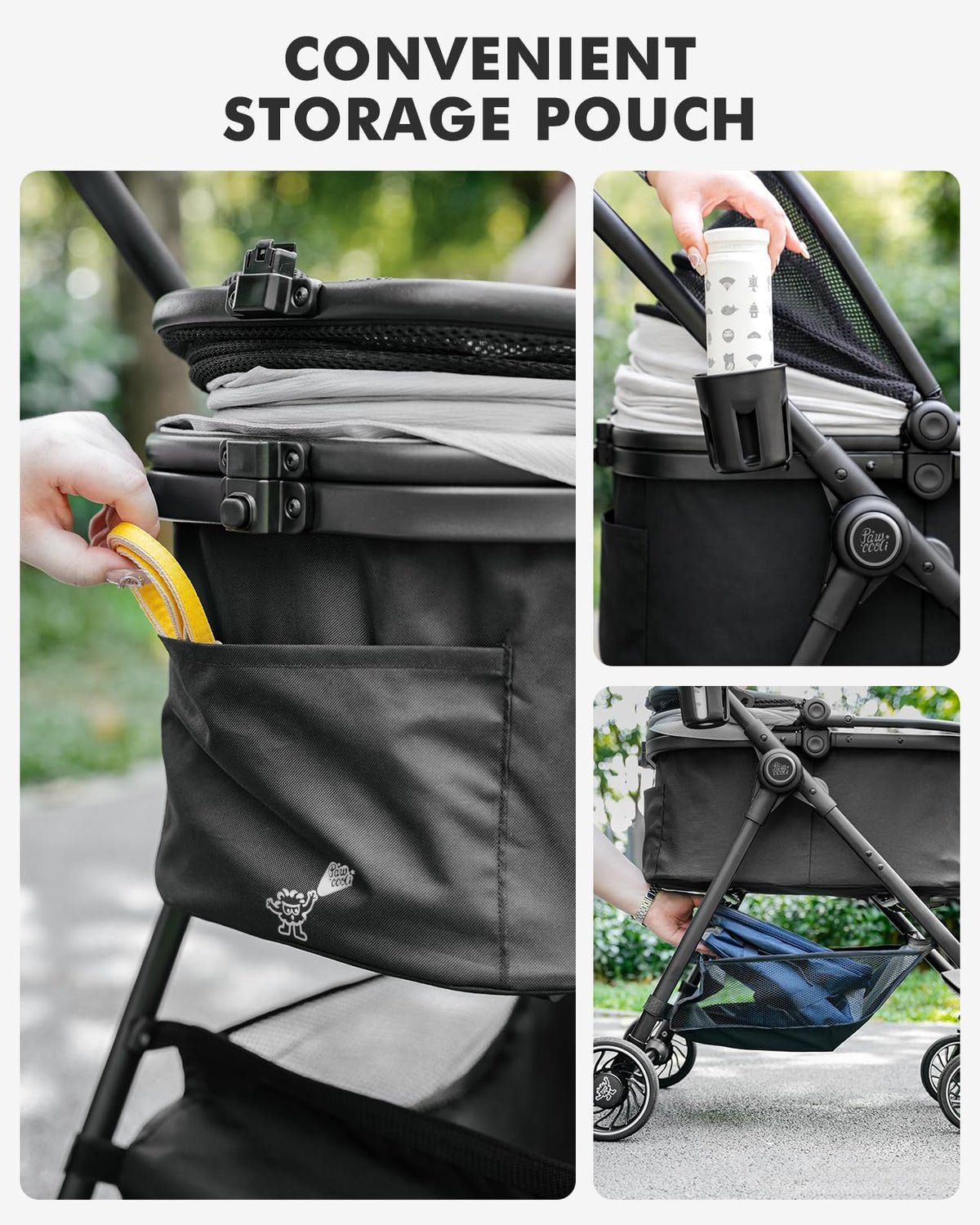 Black Foldable Pet Stroller with Detachable Carrier H858389