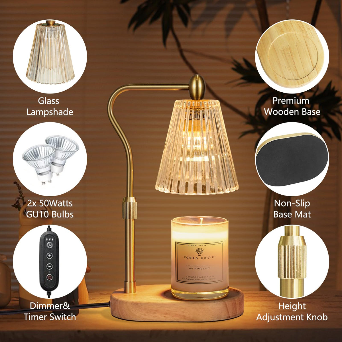 Candle Warmer Lamp with Timer and Dimmer Adjustable Height T9768