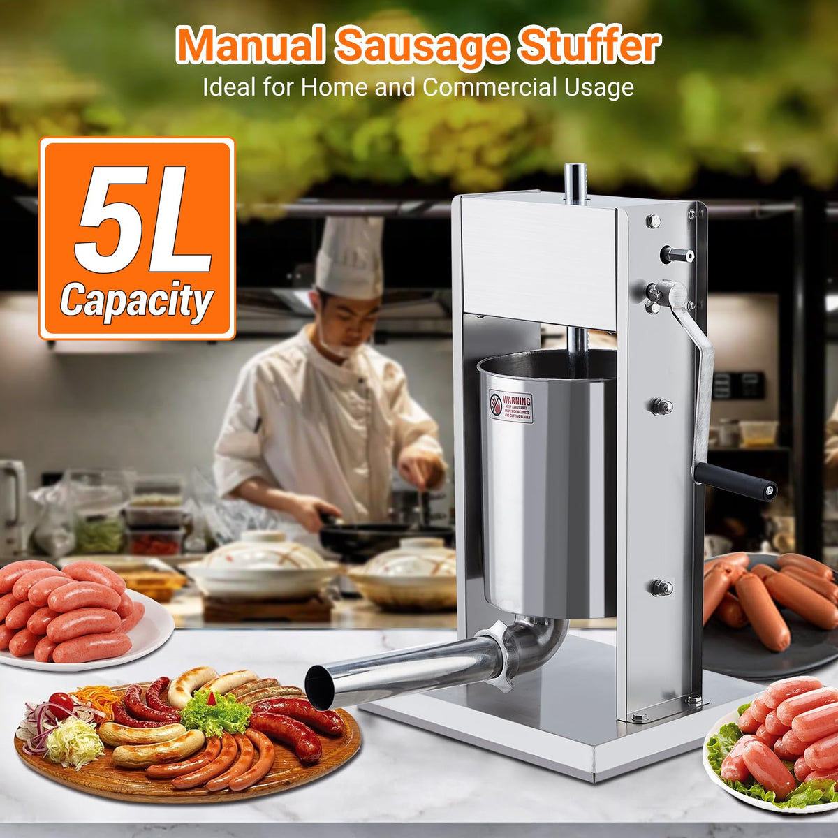 Manual 11 LBS Stainless Steel Sausage Stuffer with 4 Stuffing Tubes S500