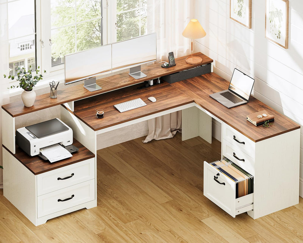 68 Inch L Shaped Executive Desk with Drawers N912899