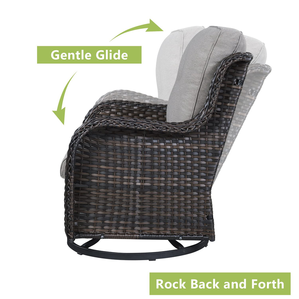 5 Piece Rattan Wicker Patio Furniture Set with Swivel Rocker Chairs Ottomans and Sofa N964
