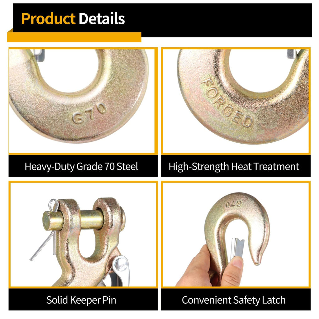 4-Pack 3/8 Forged Clevis Slip Hooks with Safety Latch W2012