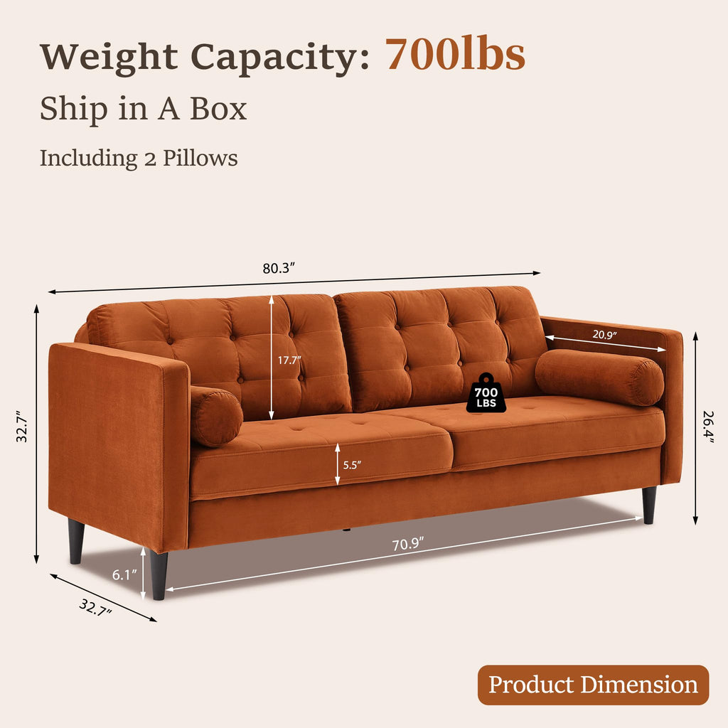 80" Velvet Sofa with Solid Wood Legs D711330