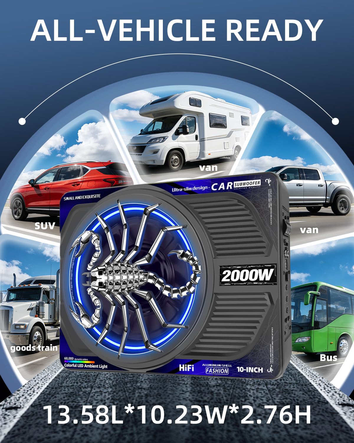 2000W 10 Inch Underseat Car Subwoofer and Amp Package I602213