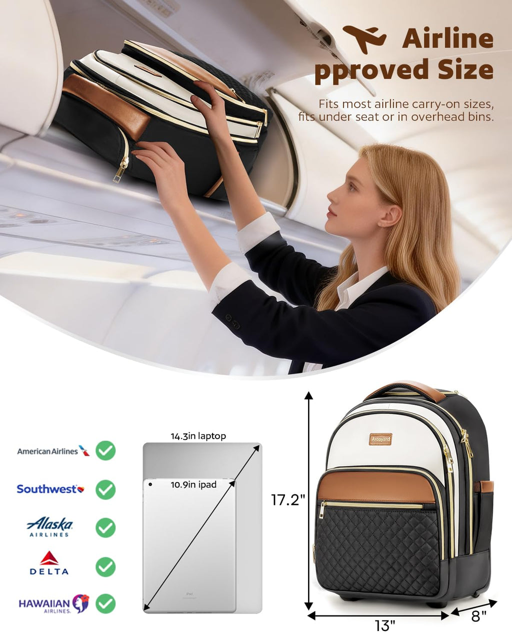 Small Lightweight Water Resistant Rolling Backpack M8419