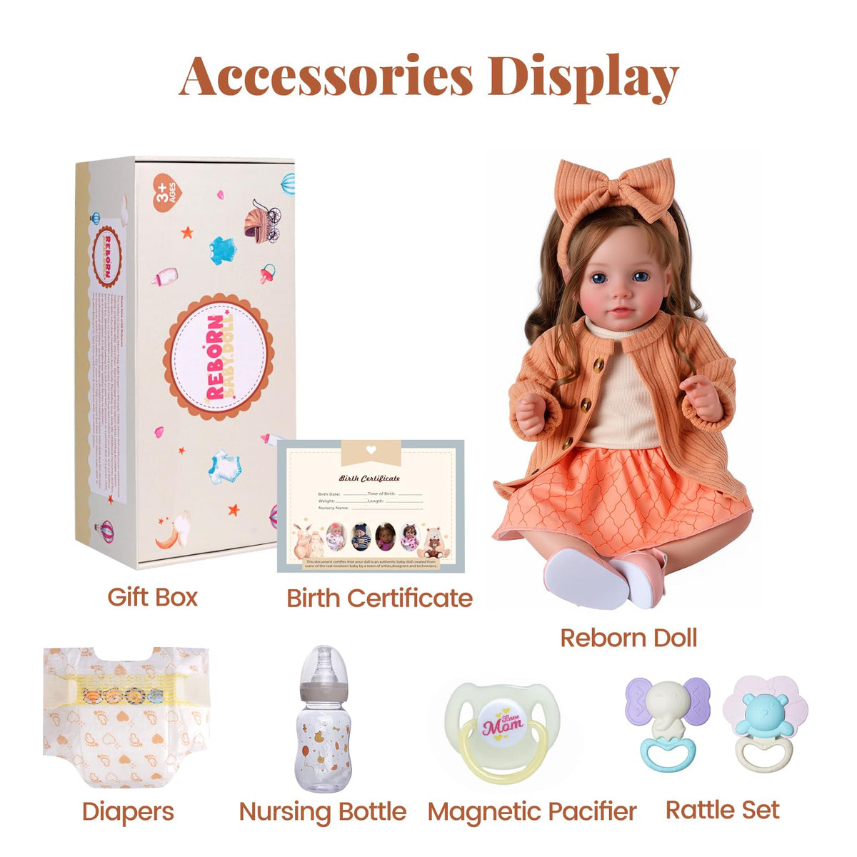 20 Inch Reborn Baby Dolls with Brown Hair W704893