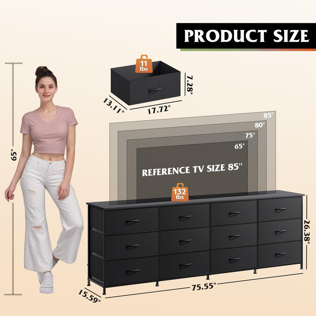 Black 12 Drawer Dresser TV Stand W592