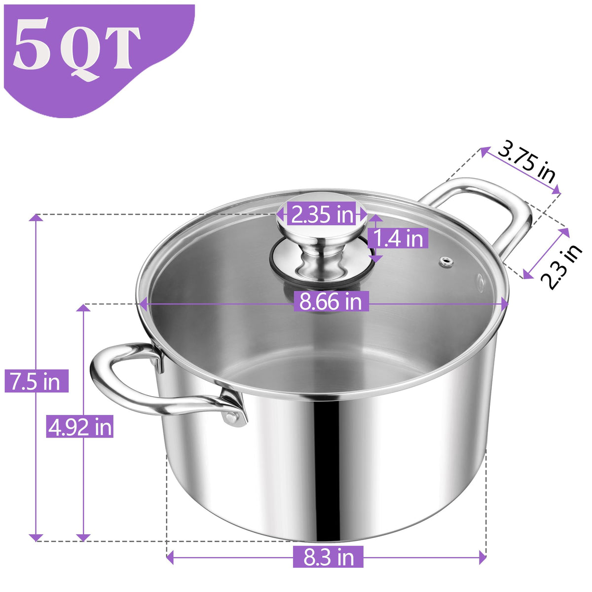 5 Quart Tri-Ply Stainless Steel Stock Pot with Lid T26515