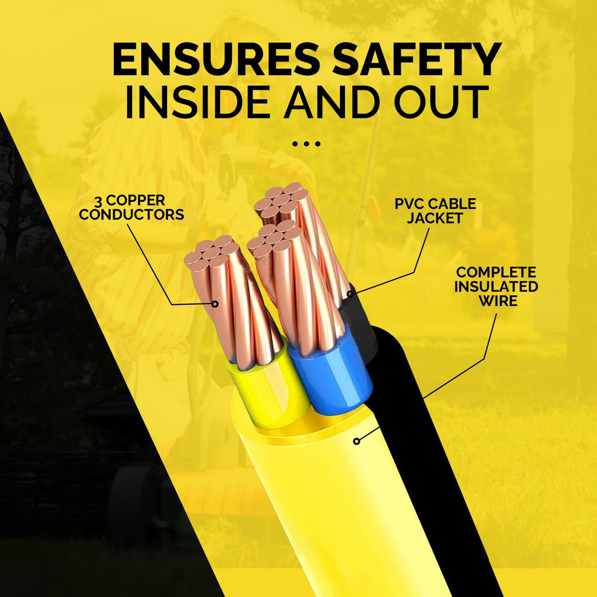 12 Gauge 75 Ft Heavy Duty Extension Cord SJTW Yellow 15Amp 1875W C39017