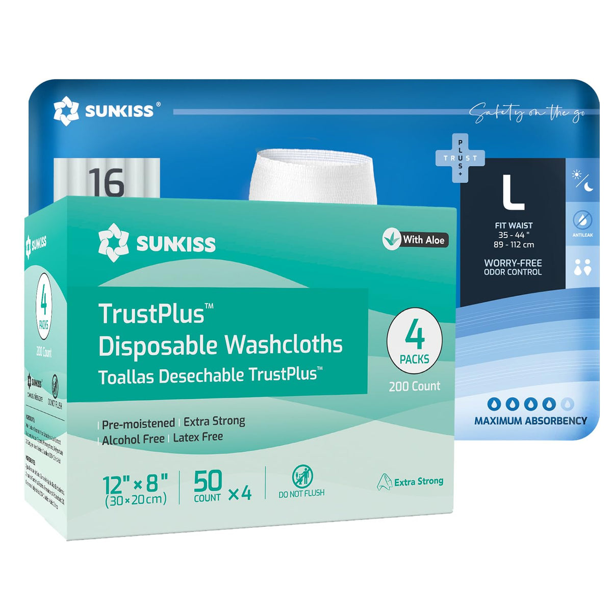 Large Incontinence Disposable Underwear 16 Count & Wet Wipes 200 Count V3841