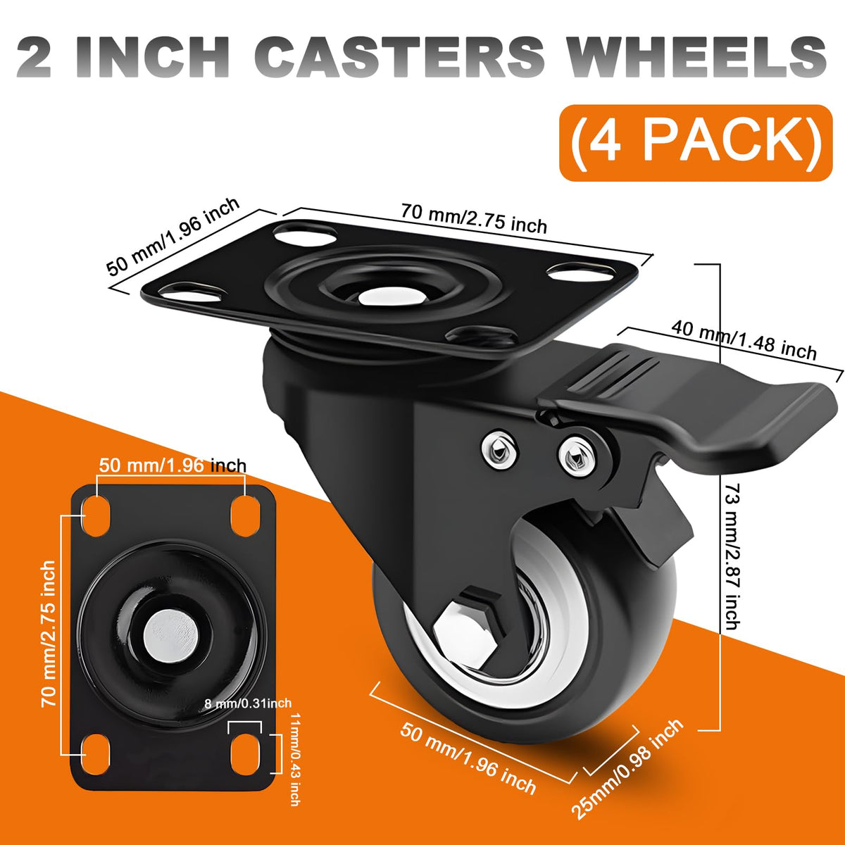 2 Inch Caster Wheel Set of 4 with Dual Brake G541453