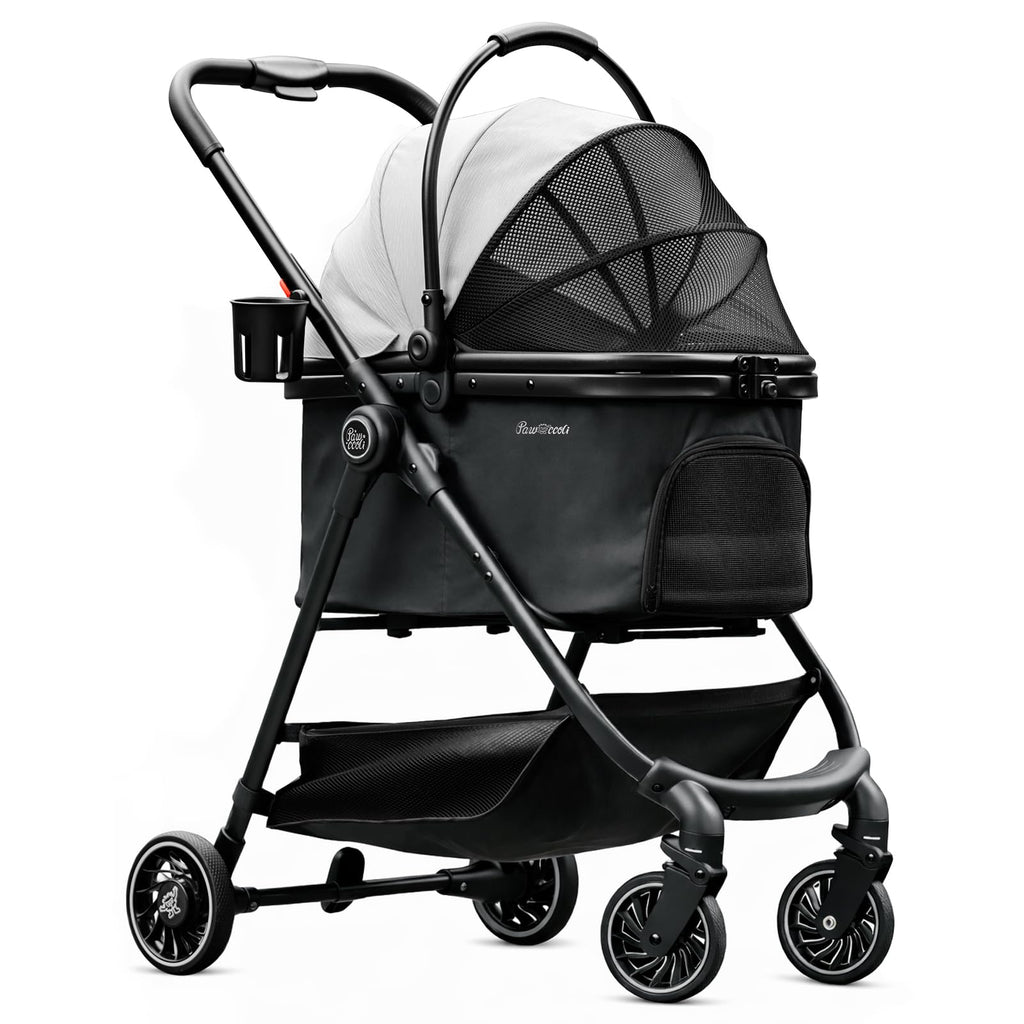 Black Foldable Pet Stroller with Detachable Carrier H858389