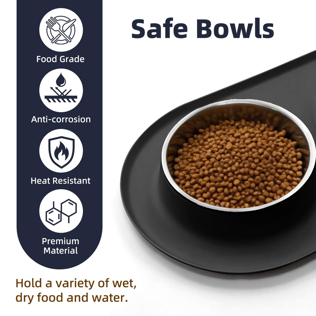 Stainless Steel Cat Food Bowls with Non-Slip Mat, 1.5 Cups Each G98299