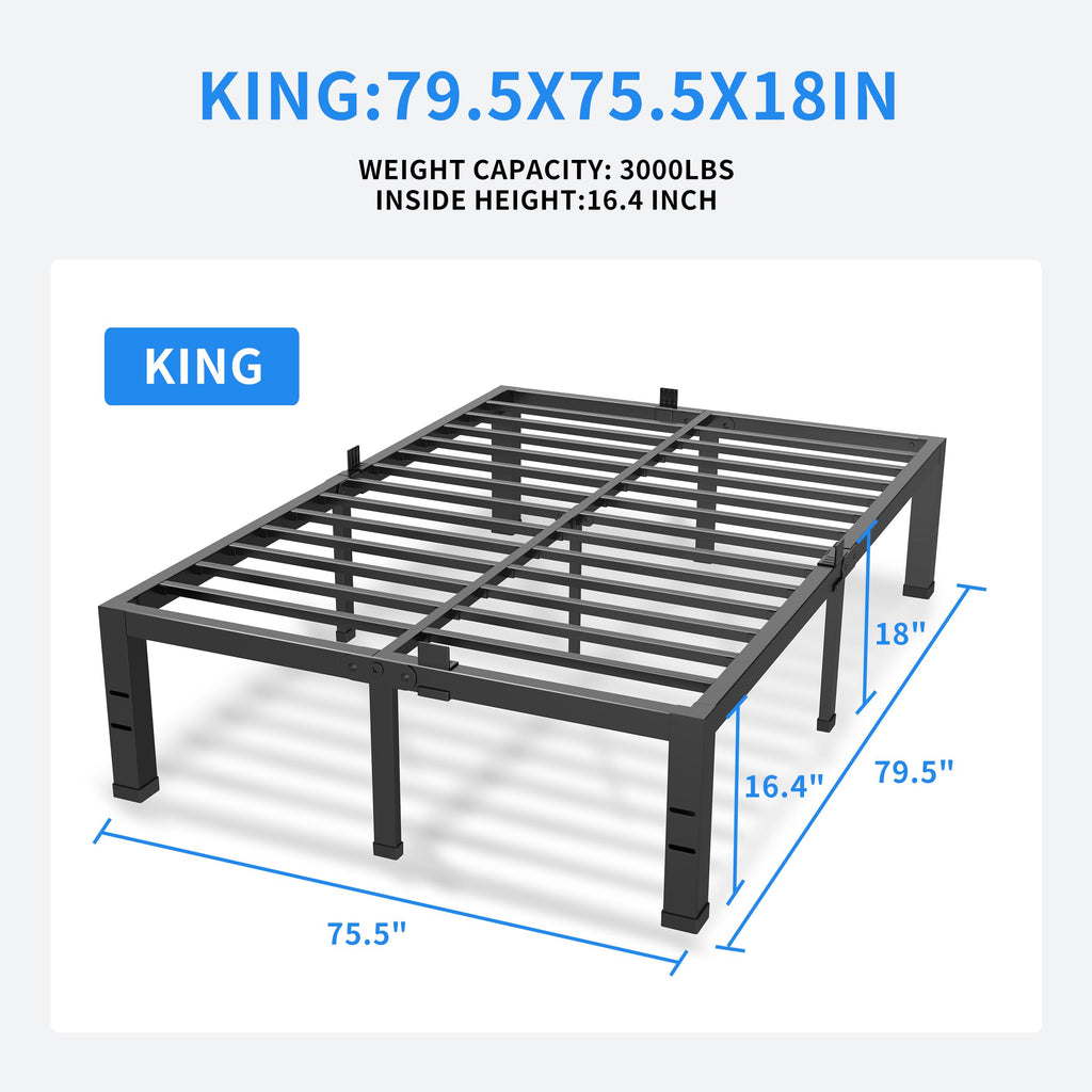 18 Inch King Size Black Metal Bed Frame O7719