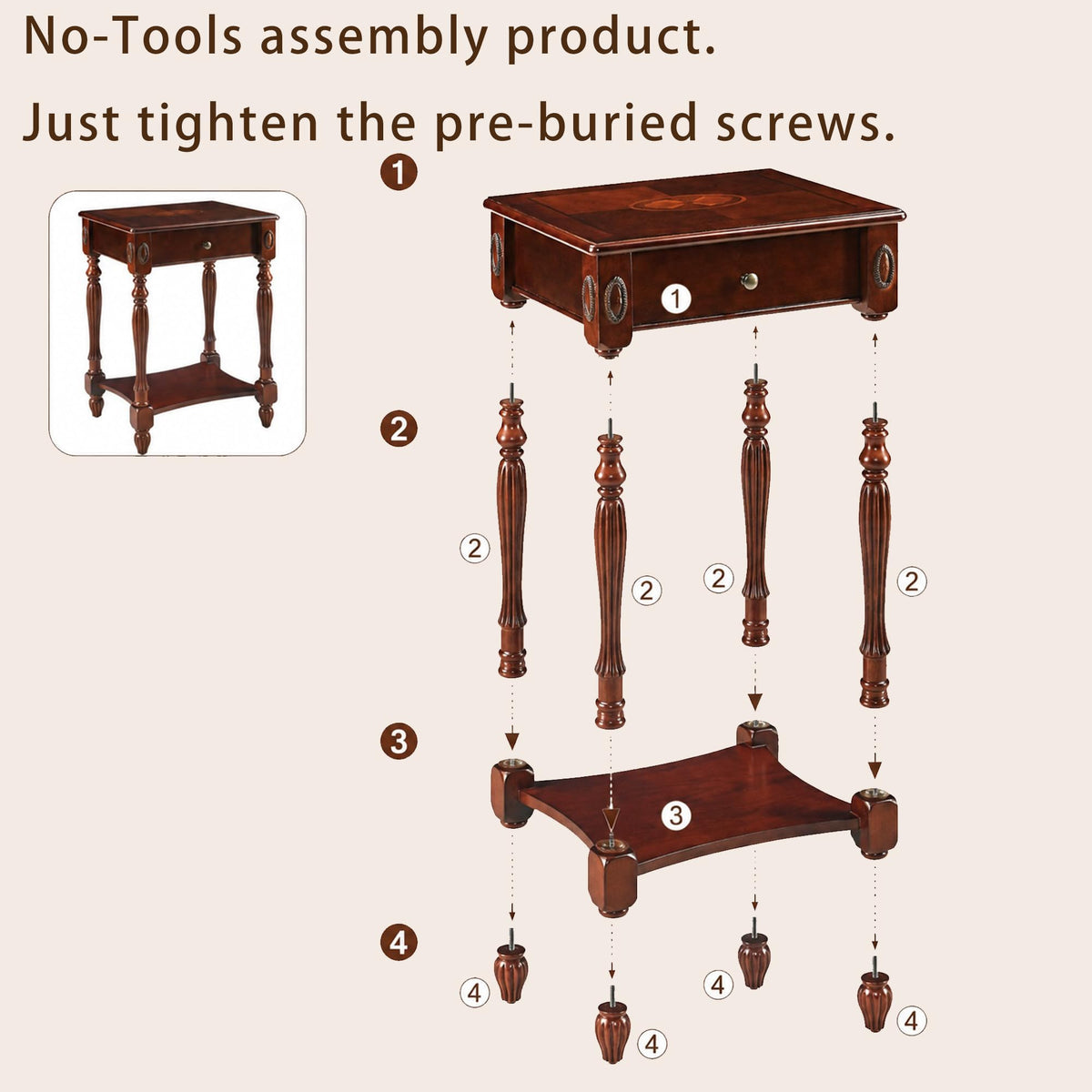 Solid Wood Side Table with Drawer, Cherry Walnut C4750