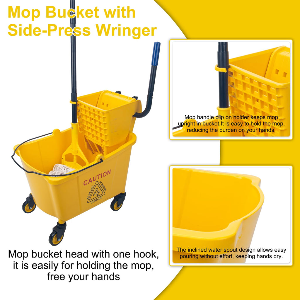 35 Quart Mop Bucket with Side Press Wringer on Wheels S8496