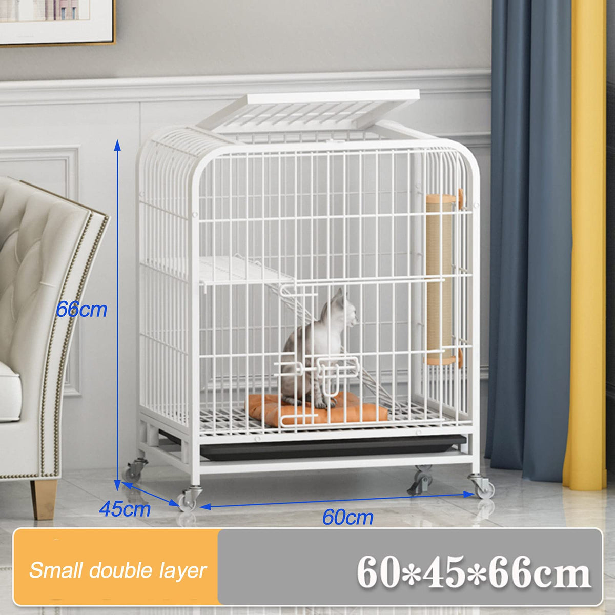 3-Tier Metal Wire Cat Cage with Hammock and Casters J58490
