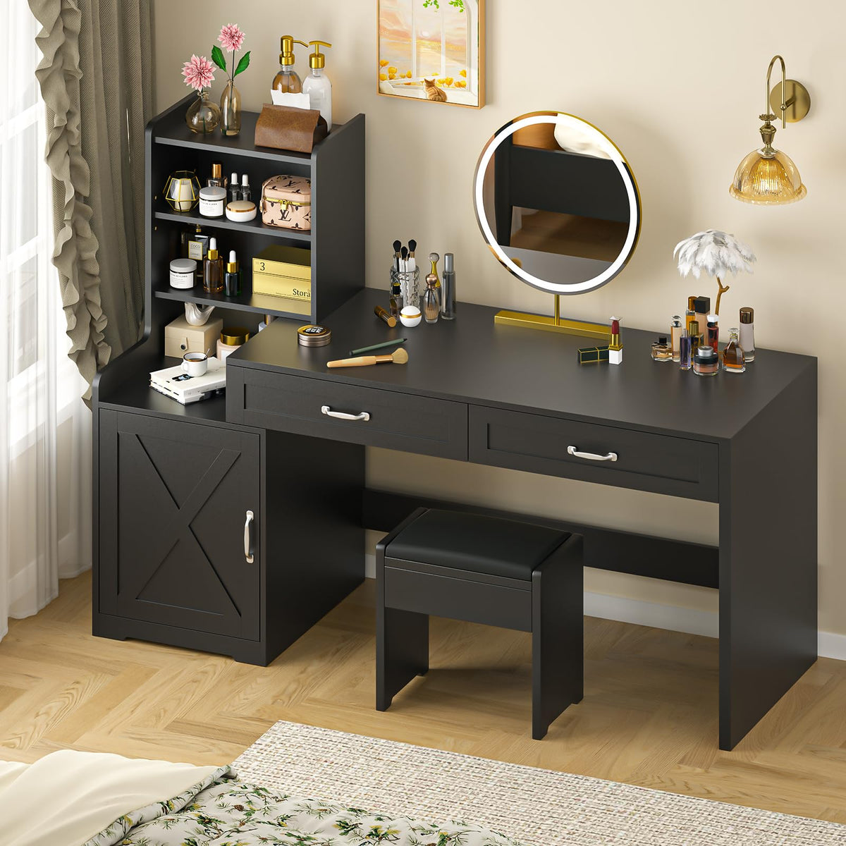 60" Computer Desk with Drawers & Bookshelves L36283