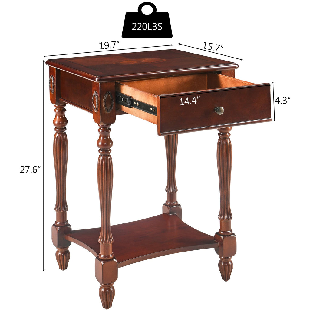 Solid Wood Side Table with Drawer, Cherry Walnut C4750