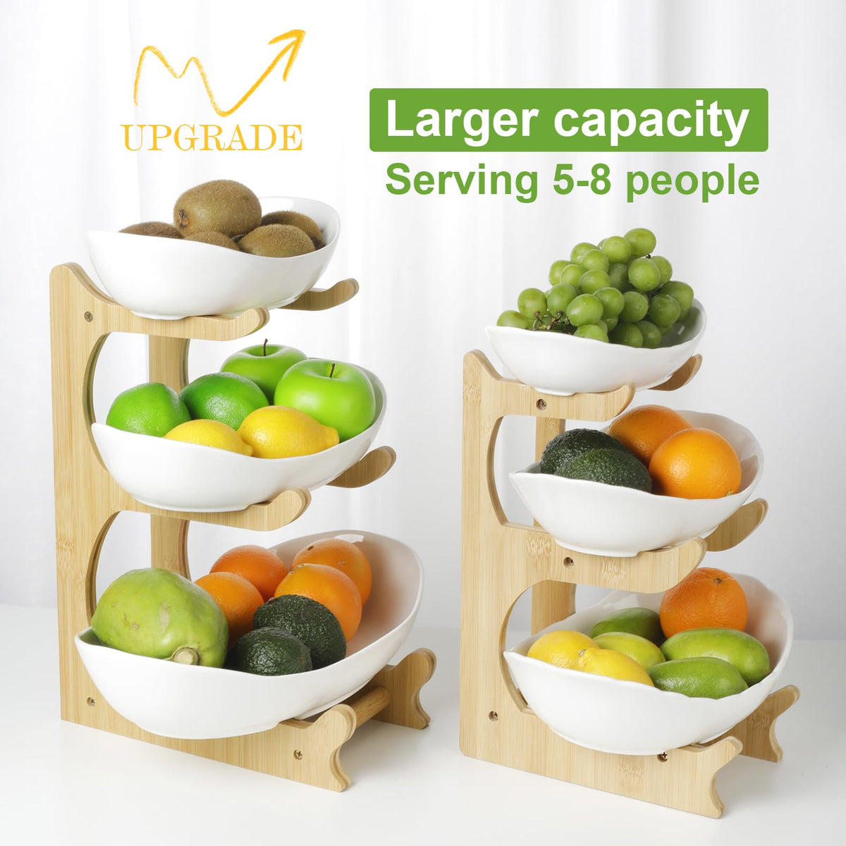 3 Tier Ceramic Fruit Bowl with Bamboo Stand D968