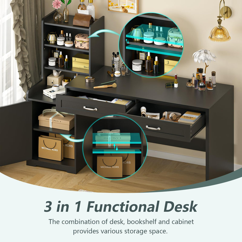 60" Computer Desk with Drawers & Bookshelves L36283