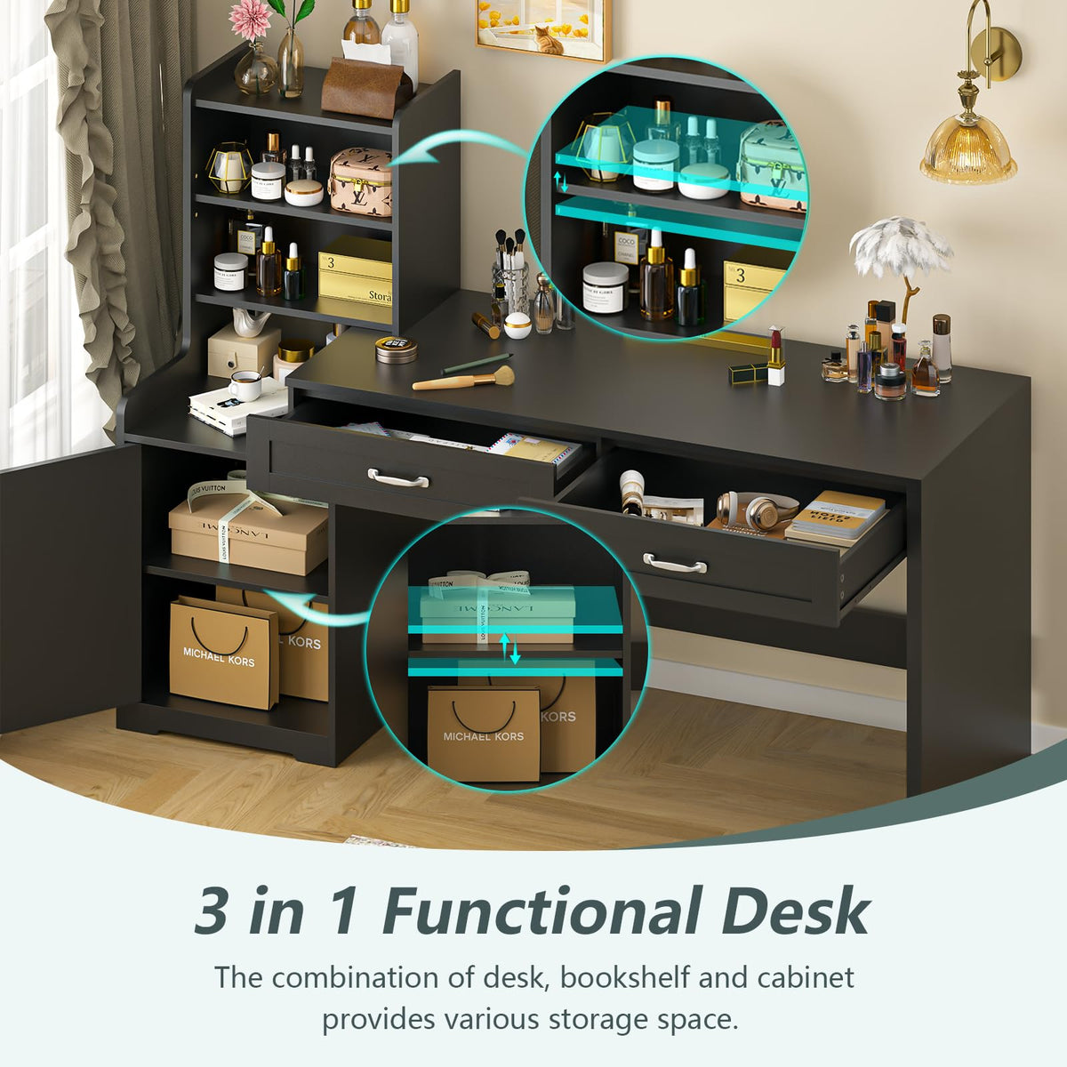 60" Computer Desk with Drawers & Bookshelves L36283