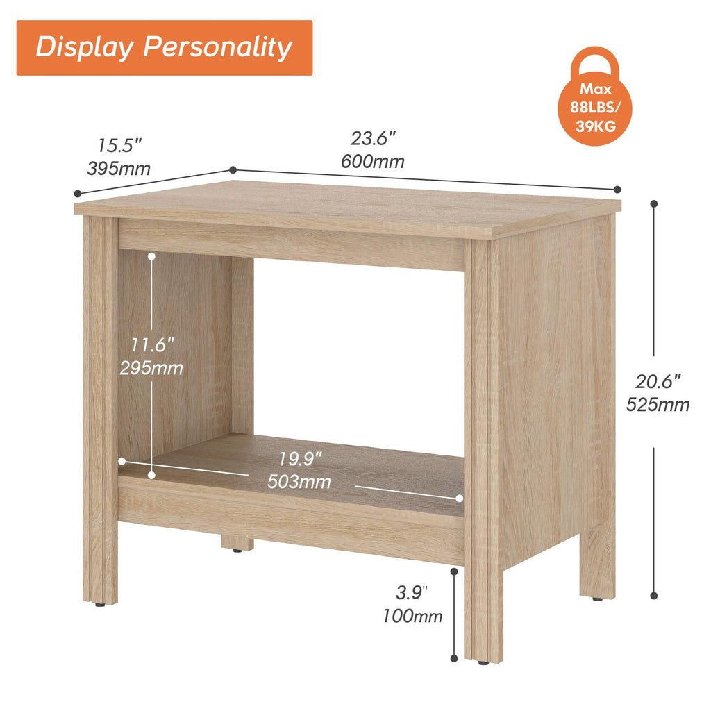 Set of 2 Square 2-Tier Nightstand with Storage B906
