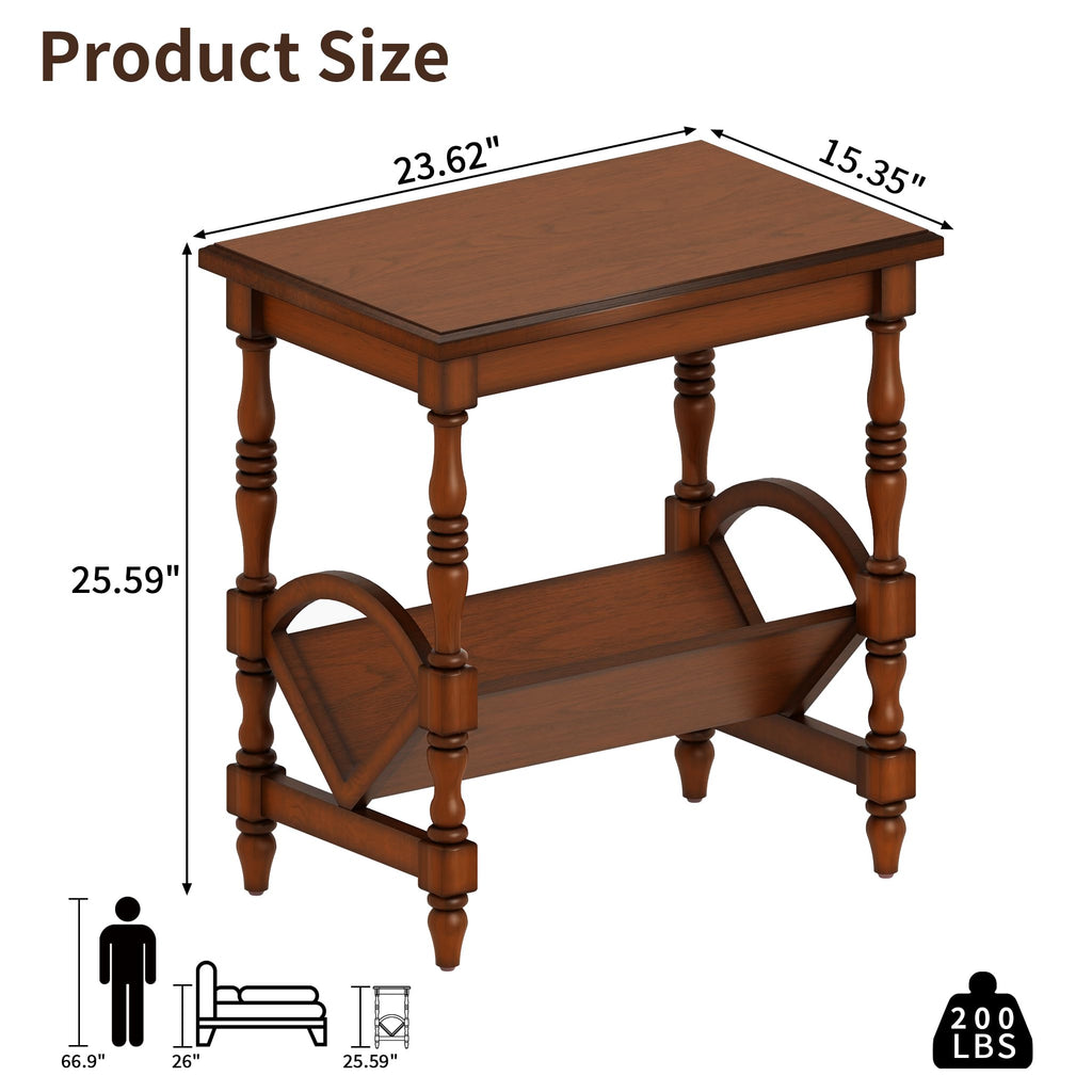 Wood End Table with Magazine Rack and Rubberwood Legs O856