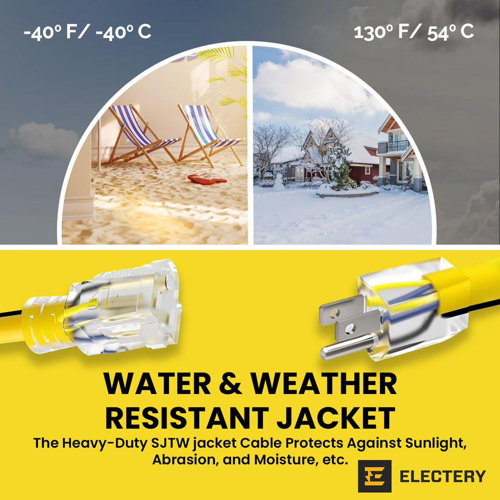 12 Gauge 75 Ft Heavy Duty Extension Cord SJTW Yellow 15Amp 1875W C39017