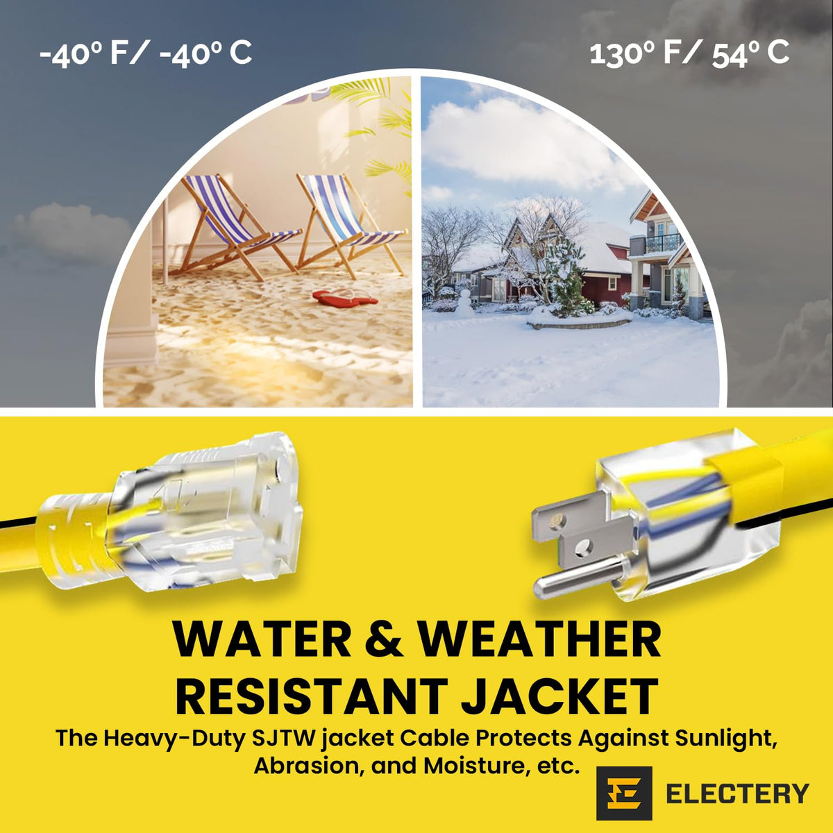 12 Gauge 75 Ft Heavy Duty Extension Cord SJTW Yellow 15Amp 1875W C39017