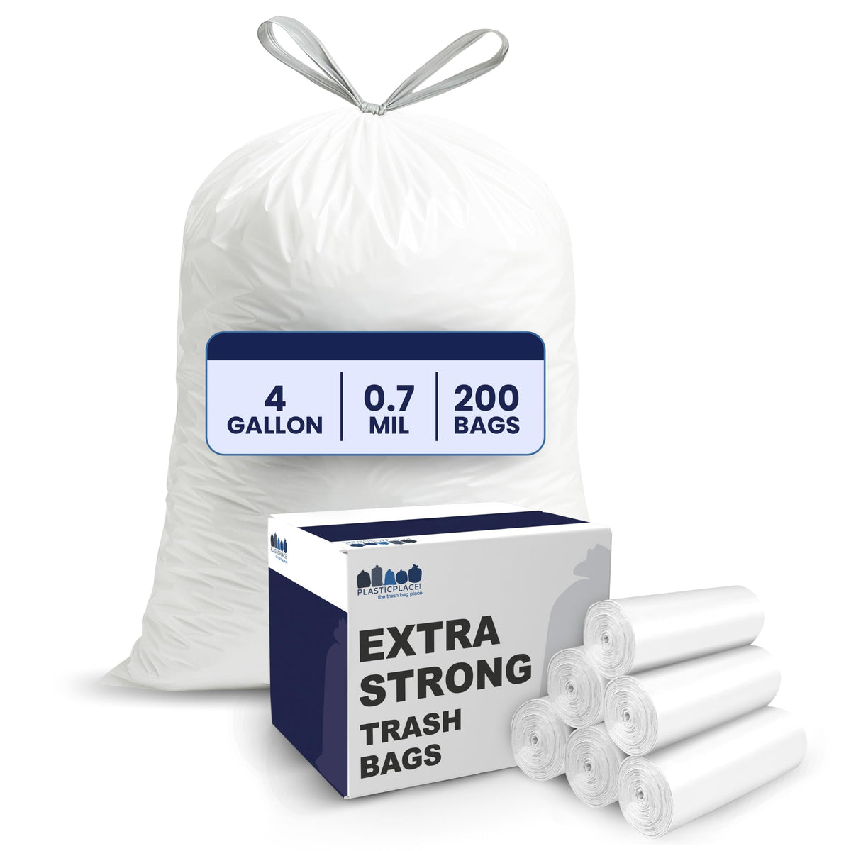 4 Gallon White Drawstring Trash Bags, 200 Count W5313