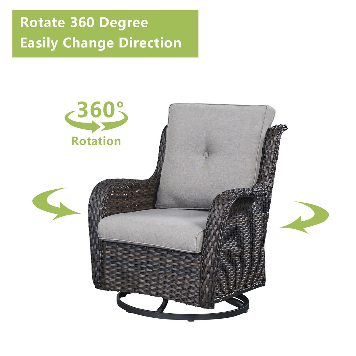 5 Piece Rattan Wicker Patio Furniture Set with Swivel Rocker Chairs Ottomans and Sofa N964